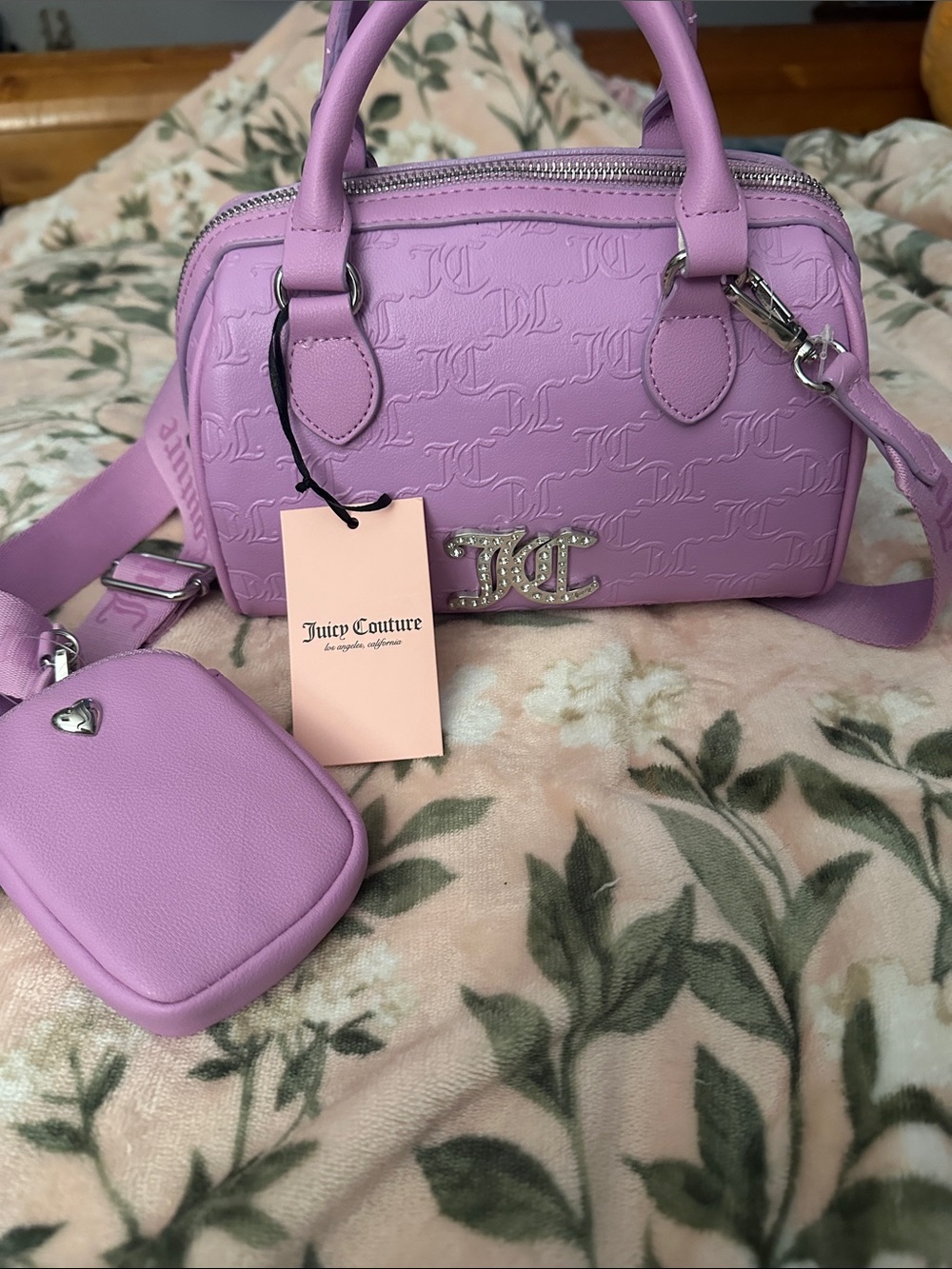 Juicy Couture Lavender Embossed Crossbody Satchel with Pouch NWT